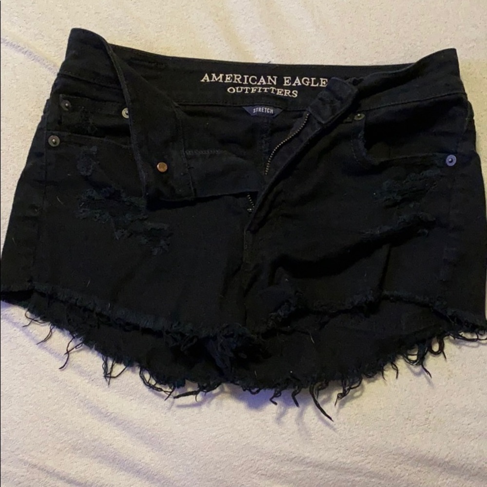 American eagle black stretch ripped jean shorts